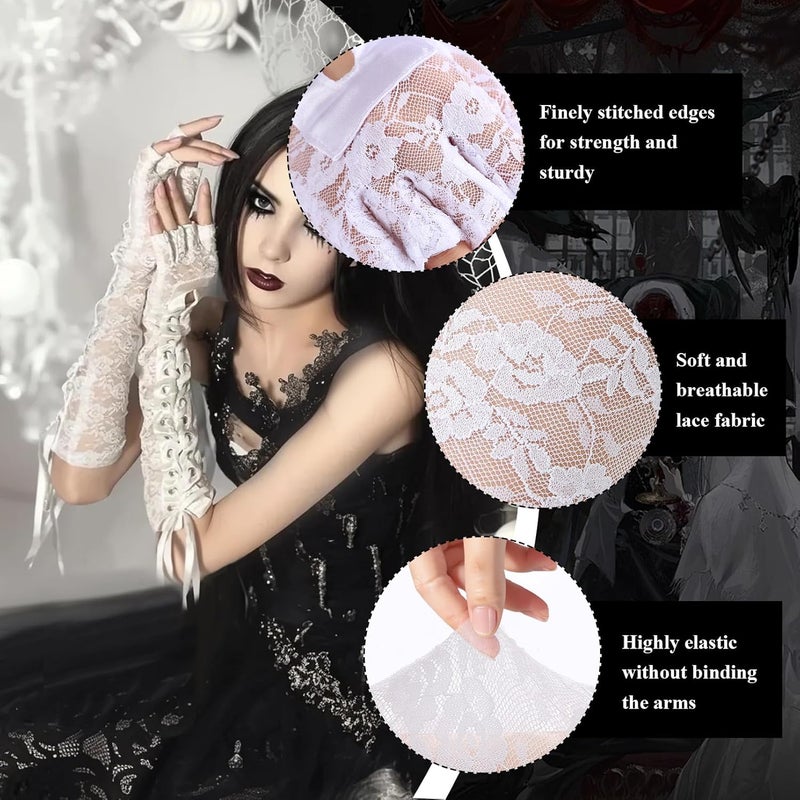 RainFlowwer Fingerless Gloves Steam Punk Goth Witch Long Elbow Arm Warmer Lace Sleeves for Costume Party Halloween Cosplay - Image 3